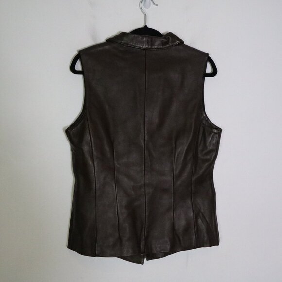 Vintage Sharon Young Y2K Chocolate Brown Leather Vest Drop Waist Cowgirl Western - Picture 5 of 5